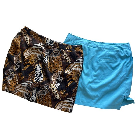 2 Golf Skirts size 14 Coral Bay Skort Blue Brown Exotic - Picture 2 of 3